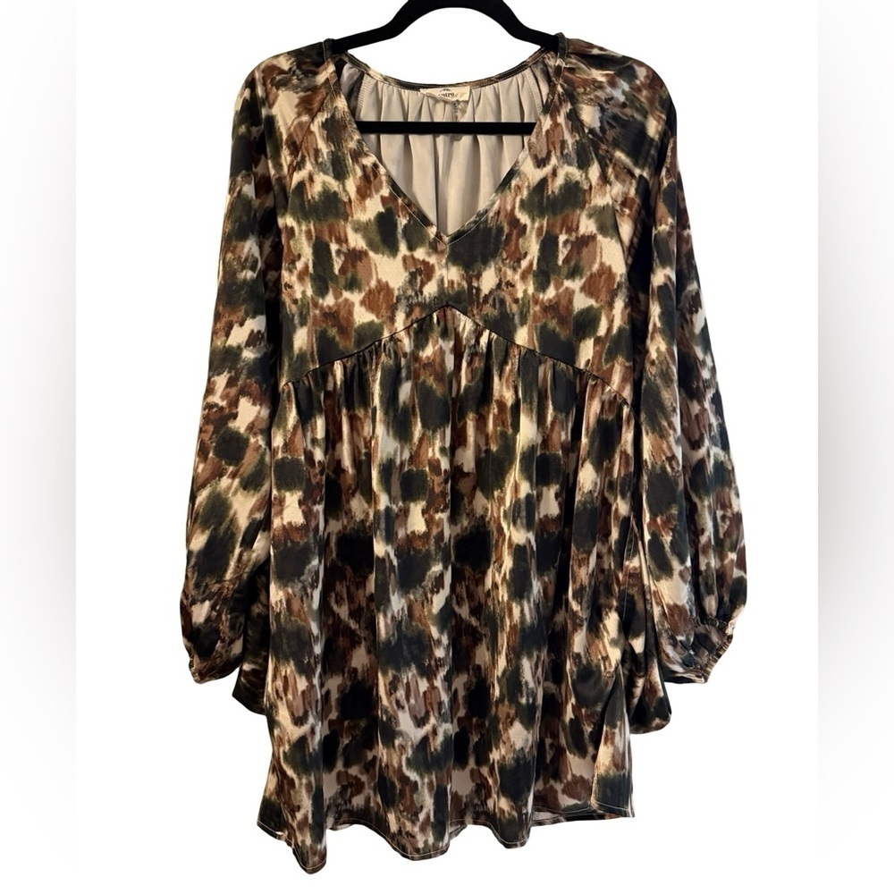 Entro Multi Color Spotted Print Lined Long Sleeve Mini Flowy Dress Sz Small EUC